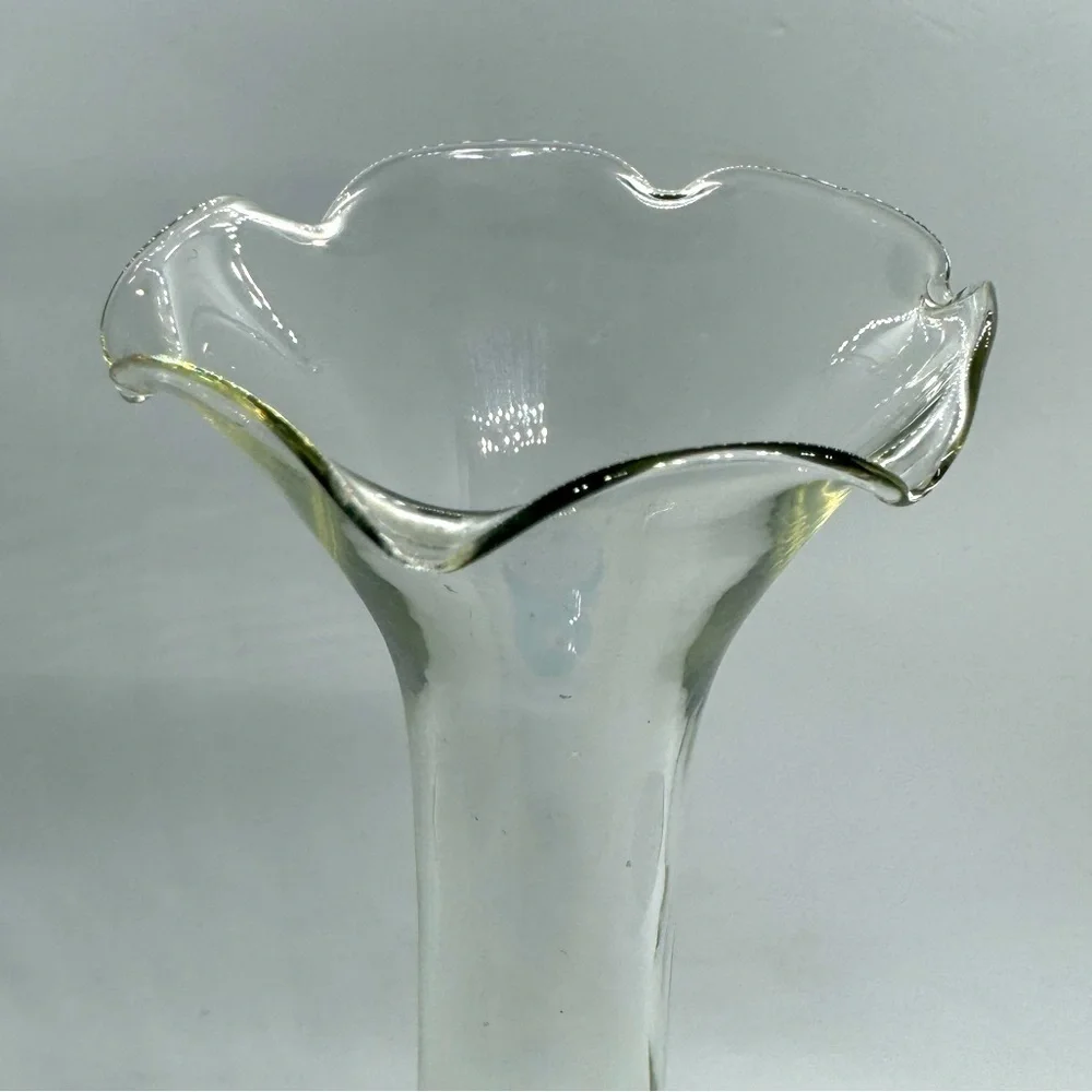 Vintage Tulip Style Fluted Glass Bud Vase w/ Vibrant Blue Base.